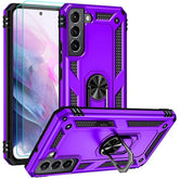 For Samsung S22 Case, Galaxy S22 Case With Hd Screen Protectors, Military-Grade Metal Ring Holder Kickstand 15Ft Drop Tested Shockproof Cover Case For Samsung Galaxy S22 Purple