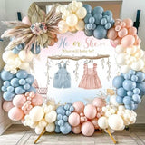 Boho Gender Reveal Backdrop Baby Shower He or She Banner Blue and Pink Cute Clothes Baby Gender Reveal Background Party Decorations Supplies Cake Table Banner 82.7x59.1 inch