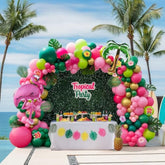 Tropical Hawaiian Balloon Garland Arch Kit With Flamingo Coconut Tree Mylar Balloon Hawaiian Flower Stickers Palm Leaves Monstera Leaf Decorations For Summer Beach Poolside Aloha Luau Theme Supplies