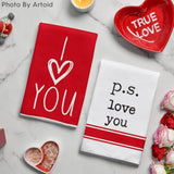 Red Heart Stripe I Love You Valentine'S Kitchen Towels Dish Towels, 18X26 Inch Farmhouse Wedding Decoration Hand Towels Set Of 4