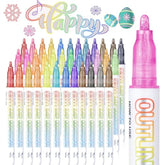 Double Line Outline Markers, Squiggles Shimmer Markers Set, 36 Pack Self Outline Metallic Glitter Marker Pens For Christmas,Art, Drawing, Writing, Greeting Cards, Diy, Scrapbook, Easter Eggs
