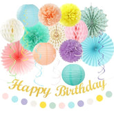 Pastel-Rainbow Classroom Girls Birthday Party-Decorations - 21Pcs Happy Banner Decor, Colorful Paper Streamers Lanterns,Tissue Pom Poms Fan,Hanging Honeycomb Garland, Two Sweet Easter Supplies