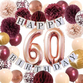 60th Birthday Decorations for Women – Rose Gold, Burgundy & Champagne Party Decor Set
