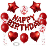 27 Pcs Red Birthday Decorations, 3D Foil Red Happy Birthday Balloon Banner, Pentagram Heart Foil Balloons Confetti Balloons Kit For Boys Girls Birthday Party Supplies