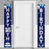 Blue & Silver 16th Birthday Banner: Sweet Sixteen Party Decor