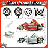 Race Car Balloons, 43 Inch Race Car Birthday Party Decorations, Wheel Tire Foil Balloons, Two Fast Birthday Decorations, Black And White Checkered Balloons, Cars Birthday Party Supplies - Pack Of 8
