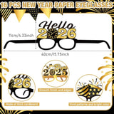 32pcs New Year 2026 Party Props with 16 Glasses & 16 Headbands Black Gold