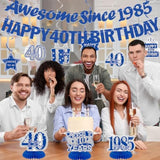 Blue 40Th Birthday Decorations For Men Or Women - Happy 40Th Birthday Banner, 1985 Honeycomb Centerpieces And Hanging Swirls For 40 Years Old Party Supplies