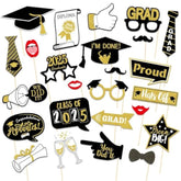 25Pcs Graduation Photo Booth Props Class Of 2025 Grad Photo Props Black And Gold Graduation Decorations For Grad Party Favors Supplies