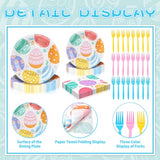 96 Pieces Easter Day Tableware Set Party Supplies - Colorful Eggs Pattern Disposable Dinnerware with Paper Plates, Napkins, Forks for Spring Celebrations Picnic Favors