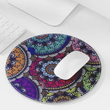 Round Mandala Colorful Design Mouse Pad - 9" Diameter, 3Mm Thick Non-Slip Rubber Base, Stitched Edge - Computer Gaming Desk Accessories For Home Office