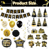 2026 New Year Party Decorations Black Gold Banner Balloons Hats Photo Props