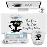 Desk Mat Set, Large Gaming Mouse Pad With Wrist Rest, Ergonomic Mouse Pad Keyboard Mat Wrist Support, Cup Coaster, Home Office Desk Accessories Decor Supplies, Funny Black Cat