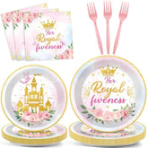 96Pcs Princess 5Th Birthday Plates And Napkins Her Royal Fiveness Decorations Princess Party Dessert Plates Rainbow Castle Tableware For 24 Guests 5Th Theme Girl Baby Shower Party Supplies