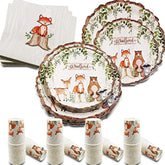 Woodland Creatures Party Supplies Baby Shower Decorations, Forest Animal Friends Theme Party Supplies, 32 Guests Dinner Plates, Dessert Plates,9 Oz Cups And Napkins For Baby Shower And Birthday Party