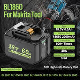 18V 6.0Ah Battery For Makita - 6000Mah Lithium-Ion Batteria For Cordless Power Tools Bl1830 Bl1850 Bl1840 Bl1860 Bl1815 Bl1835 Bl1845 Bl1890 Power Tools (1Pack)