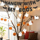 Black Glitter Hanging With My Boos Halloween Banner Ghost Party Wall Fireplace Decor