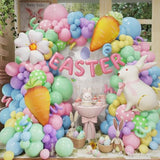 Easter Balloon Garlan Arch Kit With Bunny, Carrot, Daisy Foil Balloons,Pastel Balloon Garland Kit,Dot Printed Balloons For Easter Party Decorations Spring Birthday Decorations