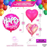 , Huge Happy Birthday Balloon Pink Set - 23 Inch, Pack Of 5 | Hot Pink Heart Balloons For Happy Birthday Decorations | Foil Balloons For Princess Party Decorations