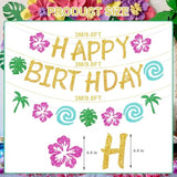 Glittery Gold Tropical Birthday Banner, DIY Luau Party, Summer Theme Decorations