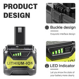 6Ah High-Capacity Replacement Battery for Ryobi 18V One+ Cordless Tools