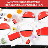 82 Pcs Cartoon Animation Party Tableware Set Including 20 Plates, 20 Napkins, 16 Cups, 24 Candles, 2 Table Clothes, Boy Girl Games Themed Party Tableware For Kids