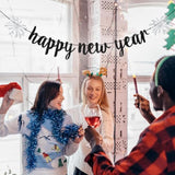 Happy New Year 2026 Banner Black Glitter Party Decor for New Year Eve