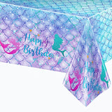 1Pcs Mermaid Birthday Tablecloth For Birthday Party Decoration, Plastic Disposable Rectangle Table Cover For Kids Girls Party Supplies, 54" X 108"
