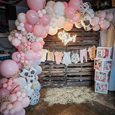 Cow Print Balloon Garland Kit: Pink & White Farm Party Decor