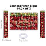 Christmas Decorations Red Black Buffalo Merry Christmas Banner 3Pcs Xmas Happy New Year Banners Holiday Party Decorations Indoor Outdoor