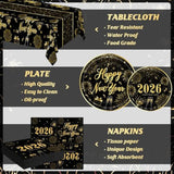 122-Piece New Year 2026 Dinnerware Set Fireworks Plates Napkins Forks Tablecloth Serves 30