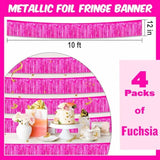4 Pack 10 Ft Fuchsia Foil Fringe Garland Metallic Streamers Tinsel Banner Wall Hanging Garland Backdrop For Parade Floats, Halloween, Christmas, Thanksgiving, New Year Party Decorations