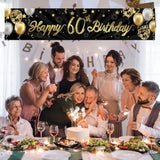 Happy 60Th Birthday Banner Black Gold Glitter 60 Years Anniversary Party Backdrop