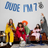 Dude I'M 7 Birthday Banner, Level 7 Unlocked, 7 Year Old Hanging Sign, Boys Happy 7Th Birthday Party Decorations Supplies