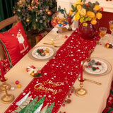 72 X 13 Inch Christmas Table Runner – Red Table Runner With Glittering Snowflakes And Christmas Tree Pattern For Holiday, Kitchen, Mantel, Dining Table Décor, Winter Christmas Party Supplies