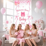 Welcome Home Baby Girl Banner Decorations Pink Bow Baby Shower Decorations Coquette Bow Theme Welcome Baby Door Cover Banner Backdrop For Girls Gender Reveal Baby Shower Party Supplies