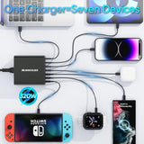 Aluminum Alloy Usb C Charger Gan Charger Fast Usb C Charging Station 7 Ports 65W Laptop For Macbook Pro/Air/Ipad Pro/Iphone (Coal Black)