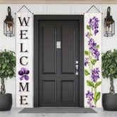 Spring Summer Banner 70X12 Inch Vertical Spring Summer Door Banners Door Decorations Hanging Purple Floral Welcome Porch Signs Outdoor Summer Decorations For Seasonal Outdoor Decoration