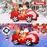 7Ft Inflatable Christmas Santa Claus Driving With Snowman And Bear, Outdoor Christmas Blow Up Yard Decoration With Built
