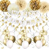 Gold Birthday Decor Kit – Banner & Balloons for 16th to 70th Party Celebration Supplies