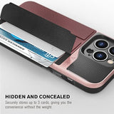 VENA Wallet Case Compatible with Apple iPhone 13 Pro (6.1"-inch), vCommute (Military Grade Drop Protection) Flip Leather Cover Card Slot Holder with Kickstand (Rose Gold)