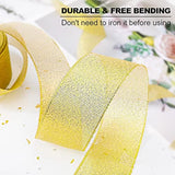 Glitter Metallic Gold Ribbon 1/4 Inch 25 Yards, Sparkly Fabric Ribbon Perfect For Crafts, Sewing, Gift Package Wrapping For Christmas, Easter, Valentines Day, Birthday