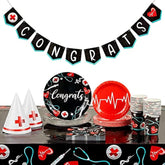 Nursing School Graduation Decorations Set - Serves 24, 123 Pieces, Black - Nurse Graduation Party Supplies & Decor - Nursing Themed Party Supplies