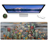 Cactus Gaming Mouse Pad,12X31.5In Non-Slip Rubber Desert Succulent Cacti Desk Mat,Large Extended Mousepad For Office Home Laptop,Mice Pads Gifts,Game Lover Deskmat Decor (Wood Pttern)