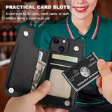 Onetop For Iphone 13 Wallet Case With Card Holder, 360° Rotation Ring Kickstand Rfid Blocking Pu Leather Double Magnetic Clasp Shockproof Cover For Women And Girls 6.1 Inch (Black)