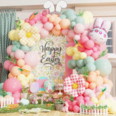 150Pcs Easter Bunny Balloon Garland Arch Kit, Pastel Pink Green Orange Yellow Latex Balloons With Bunny Flower Foil Balloons For Easter Birthday Spring Garden Party Decorations