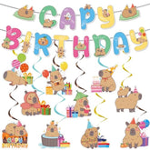 Capybara Birthday Party Decorations - 12Pcs Capybara Banners With Hanging Swirls Bday Decoration Cute Capy Animals Decor Supplies