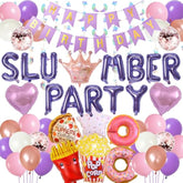 Slumber Birthday Party Supplies Girls - Purple Slumber Party Balloon Banner Large Popcorn Donut Pizza Crown Foil Balloons Set Girls Night Sleepover Pajama Theme Party Decorations
