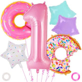 First Birthday Donut Decorations - Foil Number 1 Balloon, Large Mylar Pink 1 Balloon For Sweet One 1St Birthday Party