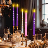5 Pcs Led Flameless Advent Candle Set Christmas Candles With Words Joy Peace Christ Hope Love Seasonal Celebration Candles With Remote For Church Wreath, Battery Operated, Purple Pink White